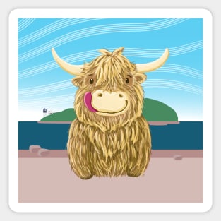 Scottish Highland Cow Visits Davaar Island Sticker